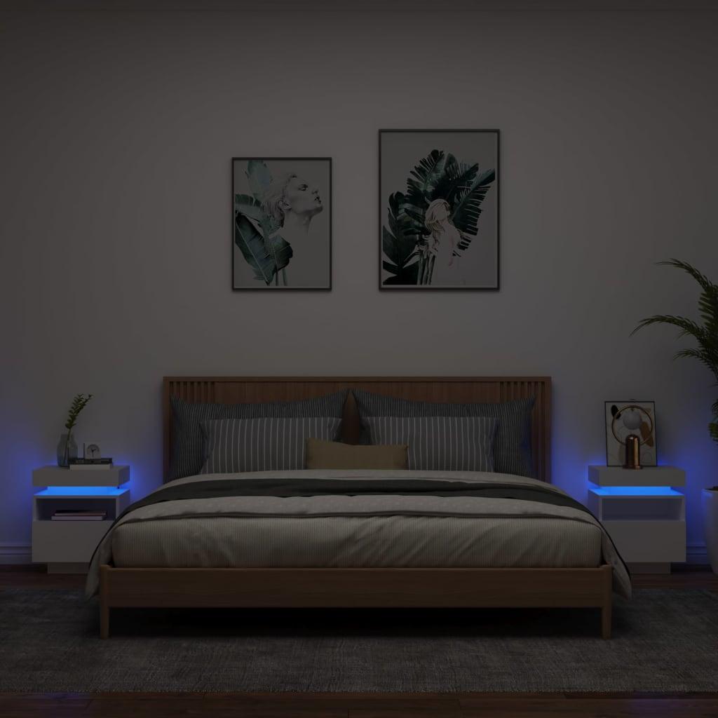 Sengeborde 2 stk. med LED-lys 40x39x48,5 cm hvid