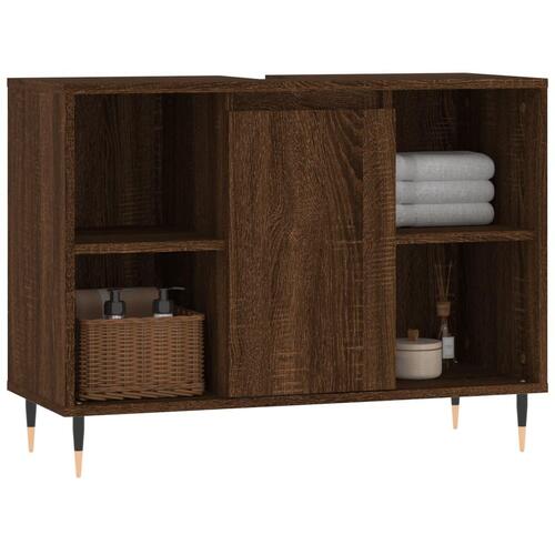 Badeværelsesskab 80x33x60 cm konstrueret træ brun egetræsfarve