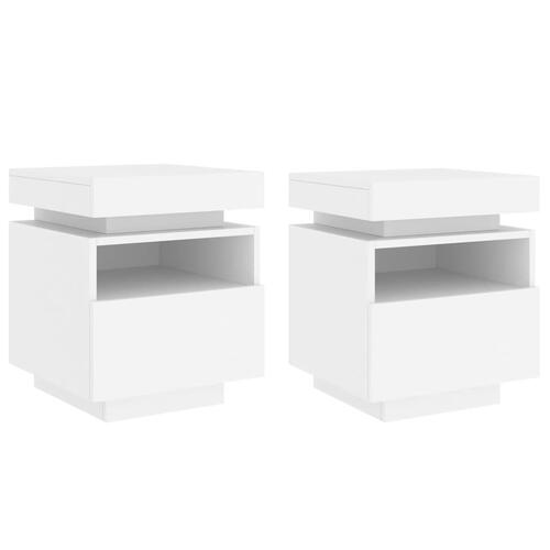 Sengeborde 2 stk. med LED-lys 40x39x48,5 cm hvid