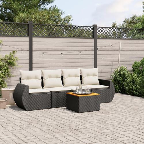 Sofasæt til haven 5 dele med hynder polyrattan sort