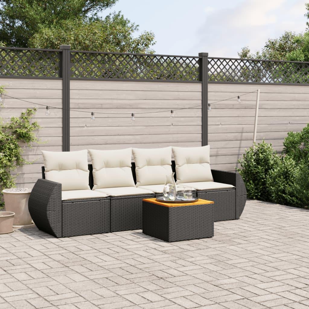 Sofasæt til haven 5 dele med hynder polyrattan sort