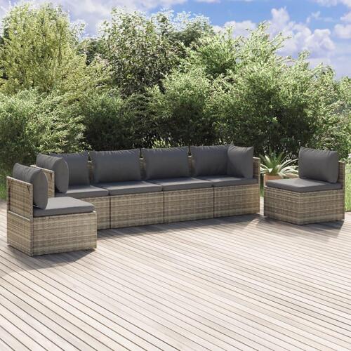Loungesæt til haven 6 dele med hynder polyrattan grå