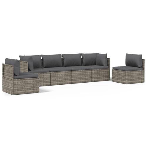 Loungesæt til haven 6 dele med hynder polyrattan grå