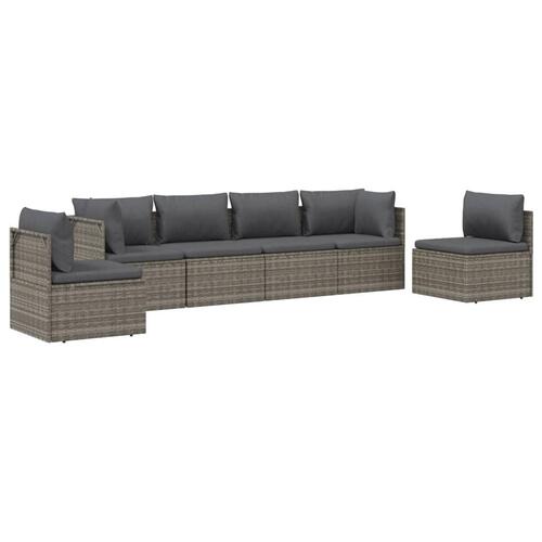 Loungesæt til haven 6 dele med hynder polyrattan grå