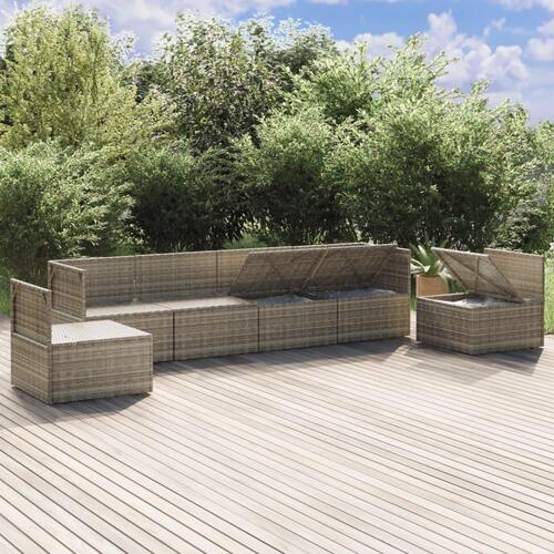 Loungesæt til haven 6 dele med hynder polyrattan grå