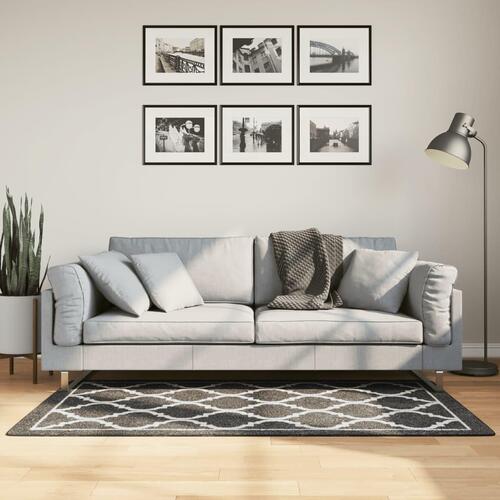 Gulvtæppe 80x150 cm vaskbart og skridsikkert sort og hvid