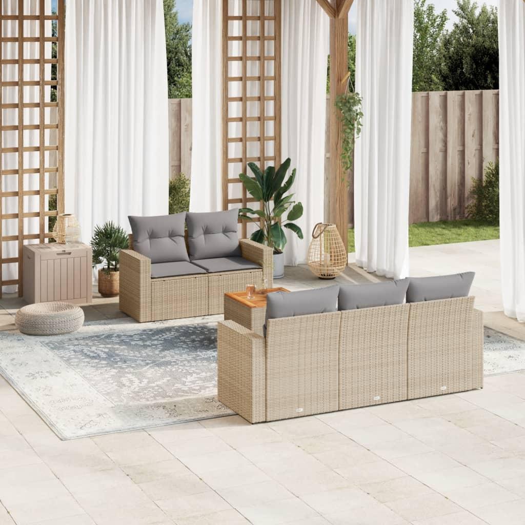 Havesofasæt 6 dele med hynder polyrattan beige