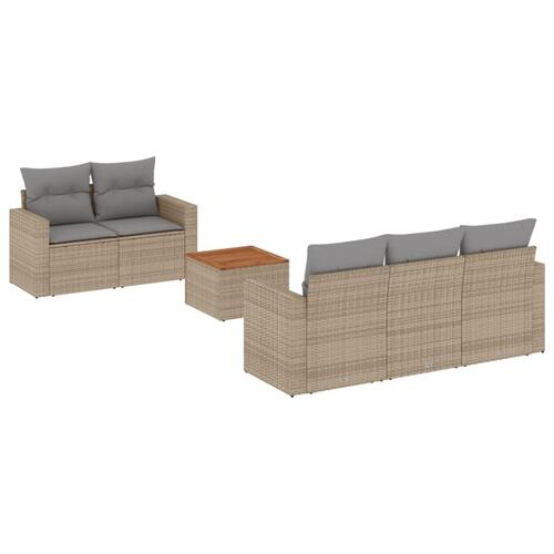 Havesofasæt 6 dele med hynder polyrattan beige
