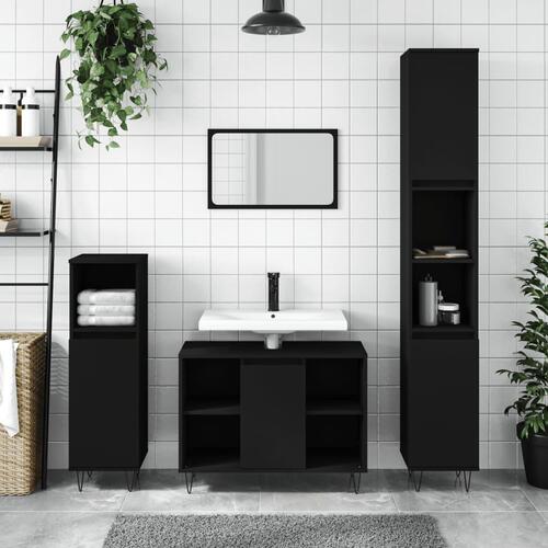 Badeværelsesskab 80x33x60 cm konstrueret træ sort