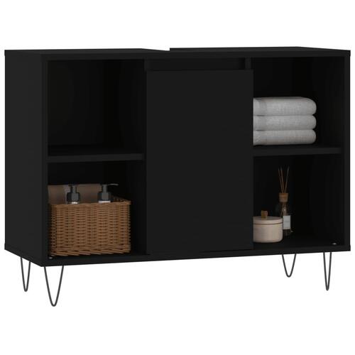 Badeværelsesskab 80x33x60 cm konstrueret træ sort