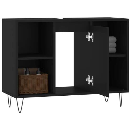 Badeværelsesskab 80x33x60 cm konstrueret træ sort