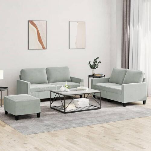 3 personers sofa med hynder velour lysegrå