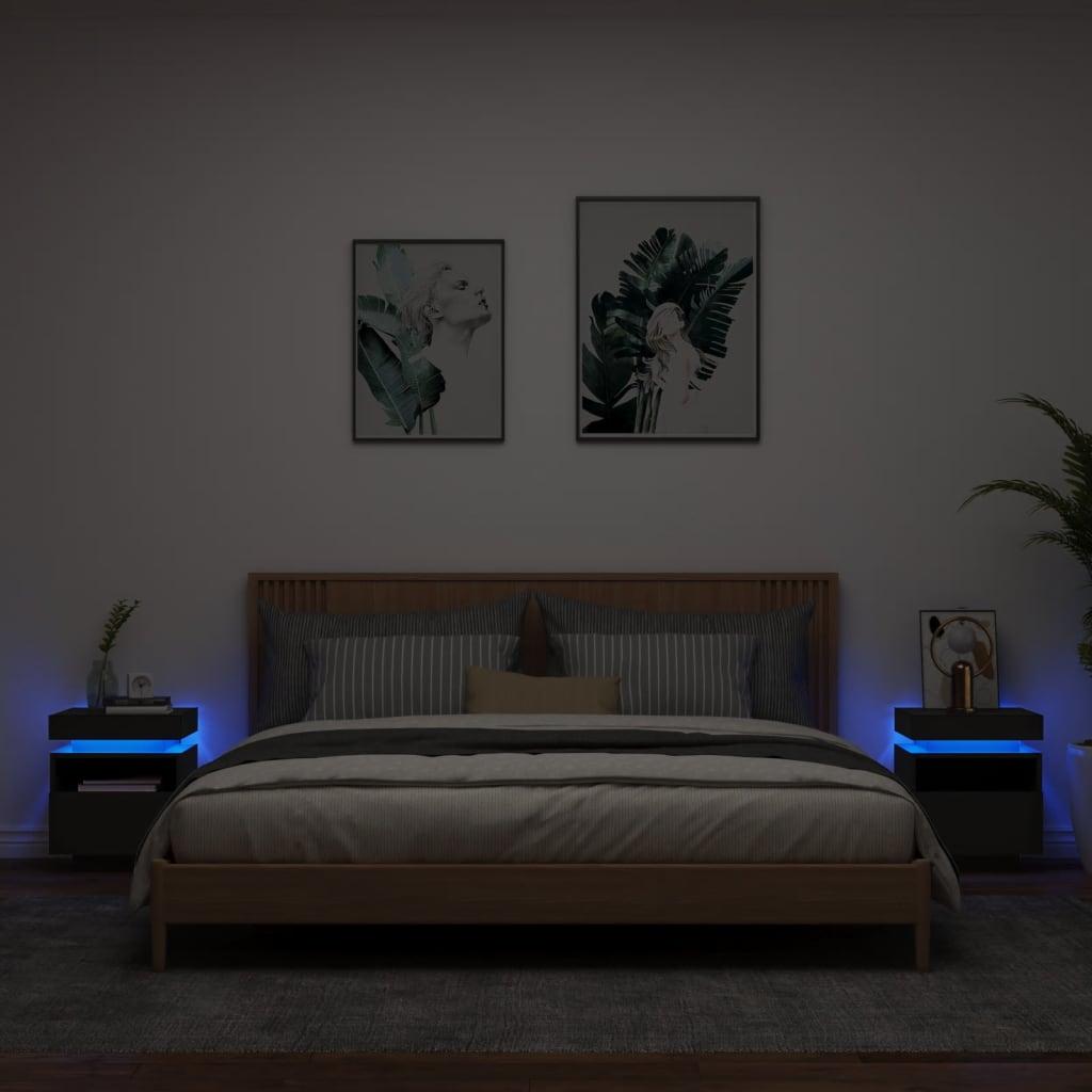 Sengeborde 2 stk. med LED-lys 40x39x48,5 cm sort