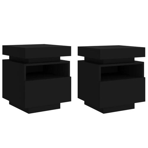 Sengeborde 2 stk. med LED-lys 40x39x48,5 cm sort