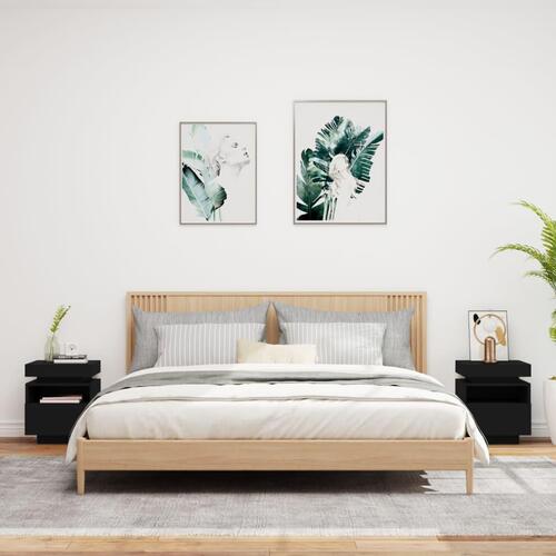 Sengeborde 2 stk. med LED-lys 40x39x48,5 cm sort