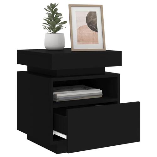 Sengeborde 2 stk. med LED-lys 40x39x48,5 cm sort