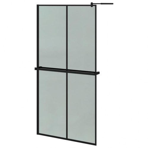 Brusevæg med hylde 100x195 cm sikkerhedsglas og aluminium sort