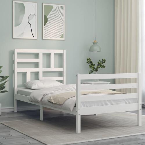 Sengeramme med sengegavl Single massivt træ hvid