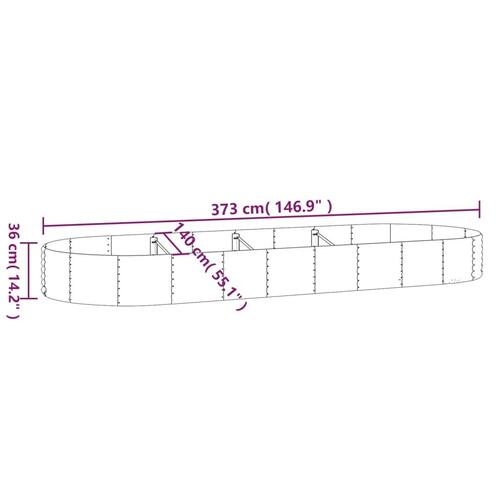 Plantekasse 373x140x36 cm pulverlakeret stål sølvfarvet