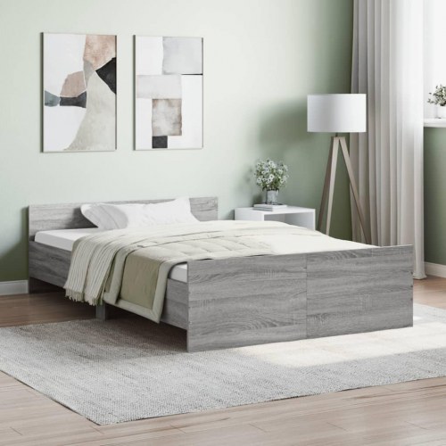 Sengeramme med sengegavl og fodgærde 120x190 cm - grå sonoma-eg