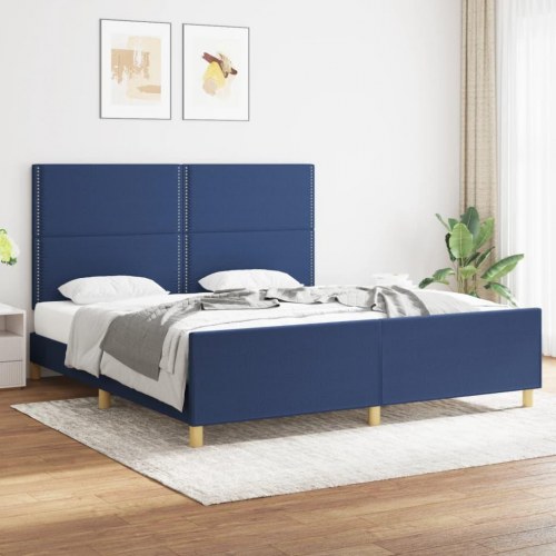 Sengeramme med sengegavl 180x200 cm - stof, blå