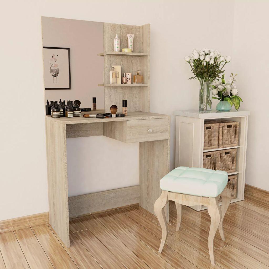 Kosmetikbord 75x40x141 cm konstrueret træ egetræsfarvet