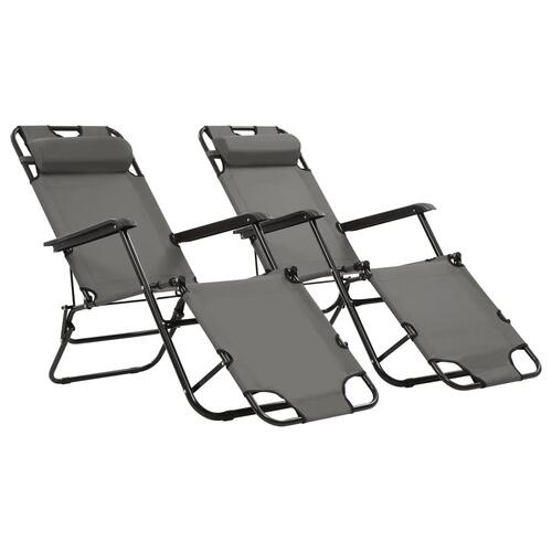 Foldbare liggestole 2 stk. med fodstøtter stål grey