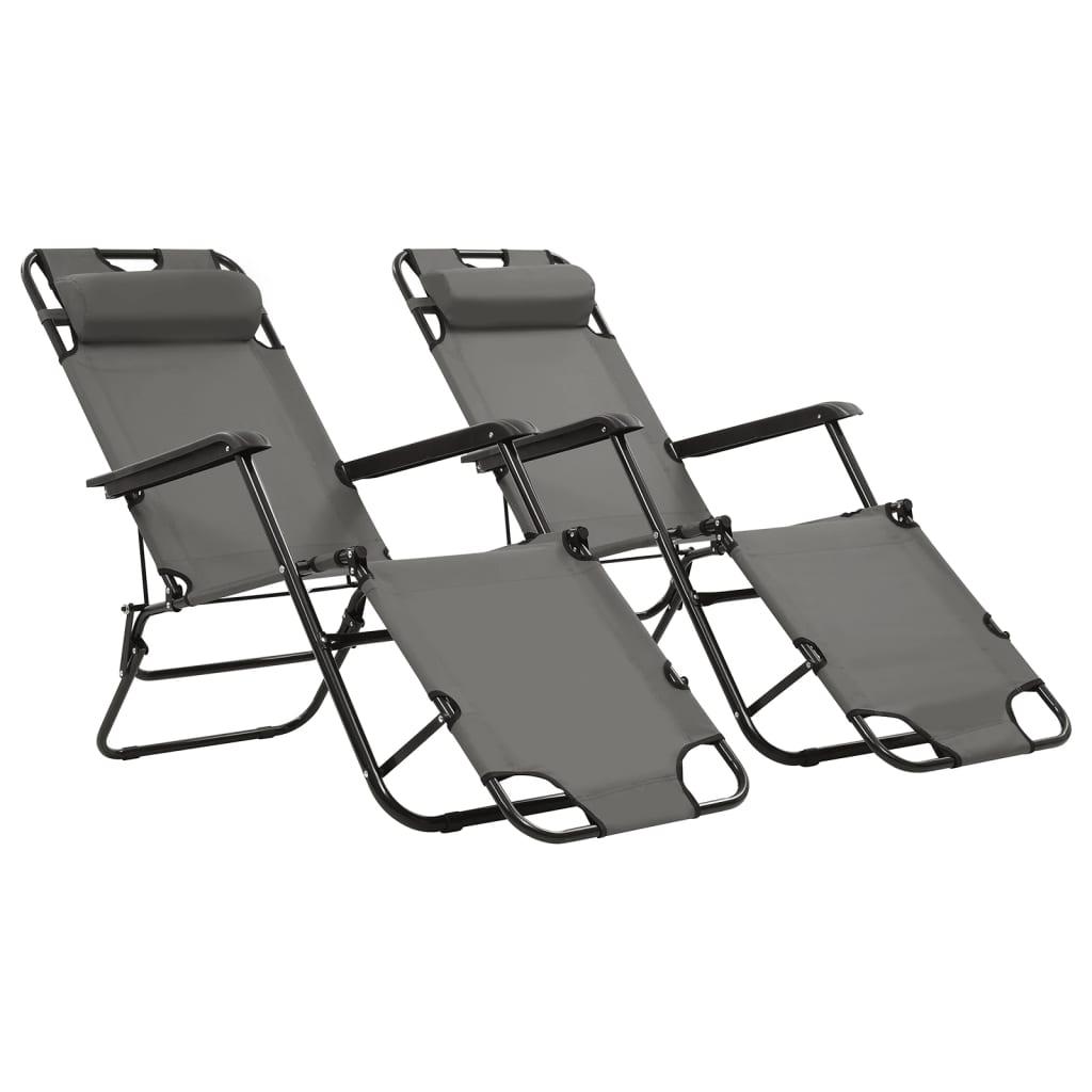 Foldbare liggestole 2 stk. med fodstøtter stål grey