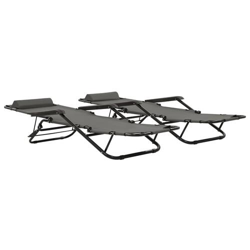 Foldbare liggestole 2 stk. med fodstøtter stål grey