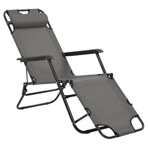 Foldbare liggestole 2 stk. med fodstøtter stål grey
