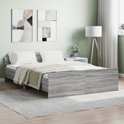 Sengeramme med gavl og fodgærde 135x190 cm - grå sonoma-eg