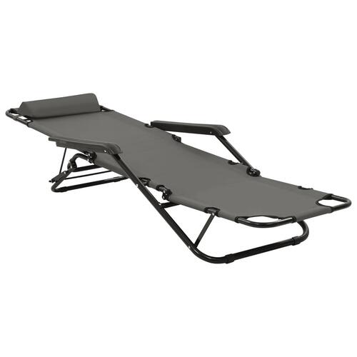Foldbare liggestole 2 stk. med fodstøtter stål grey