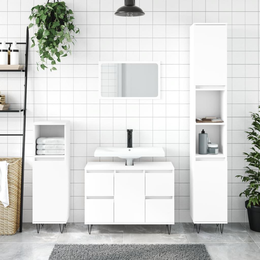 Badeværelsesskab 80x33x60 cm konstrueret træ hvid