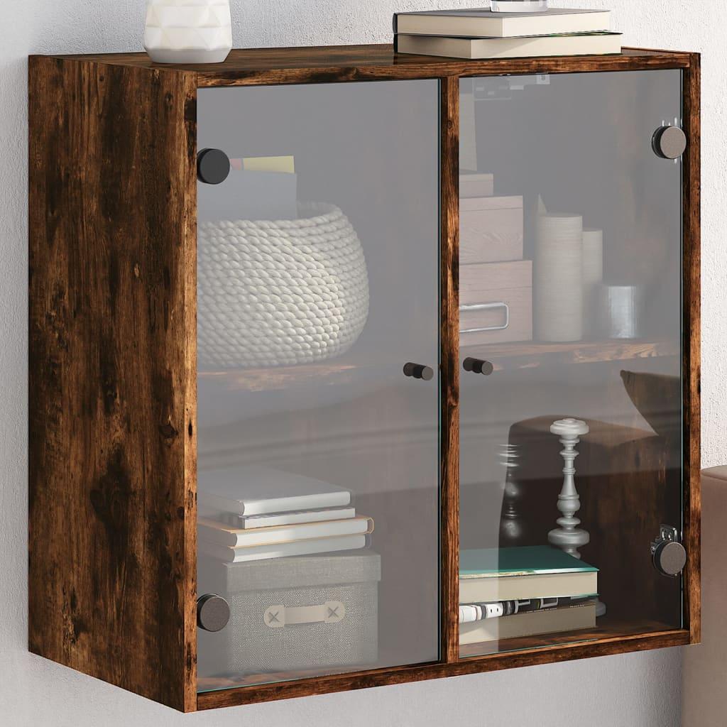 Skab med glaslåger 68x37x68,5 cm røget egetræsfarve