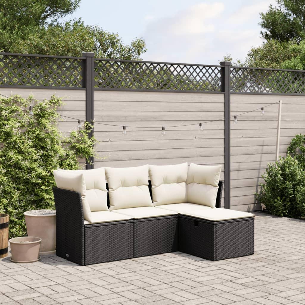 Sofasæt til haven 4 dele med hynder polyrattan sort