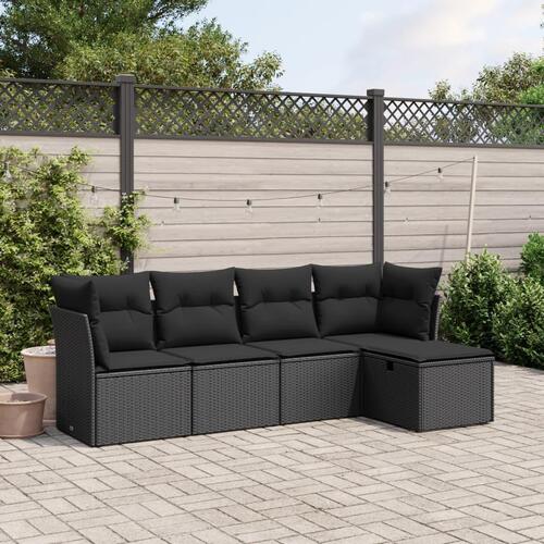 Sofasæt til haven 5 dele med hynder polyrattan sort