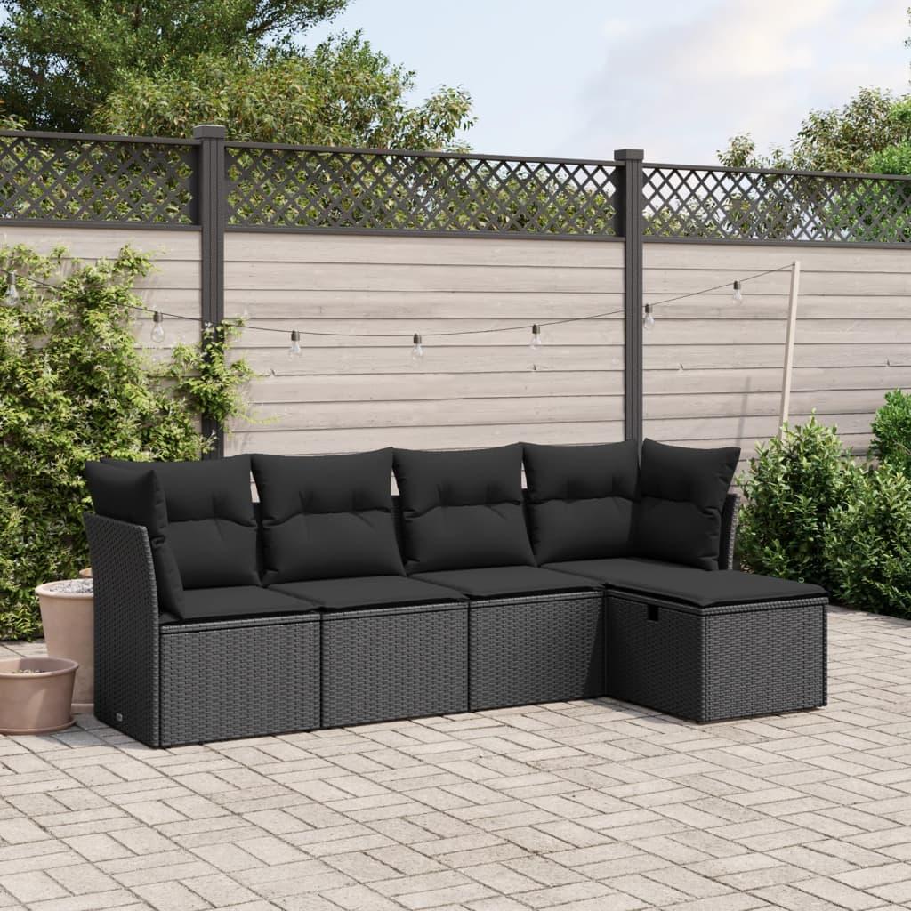 Sofasæt til haven 5 dele med hynder polyrattan sort