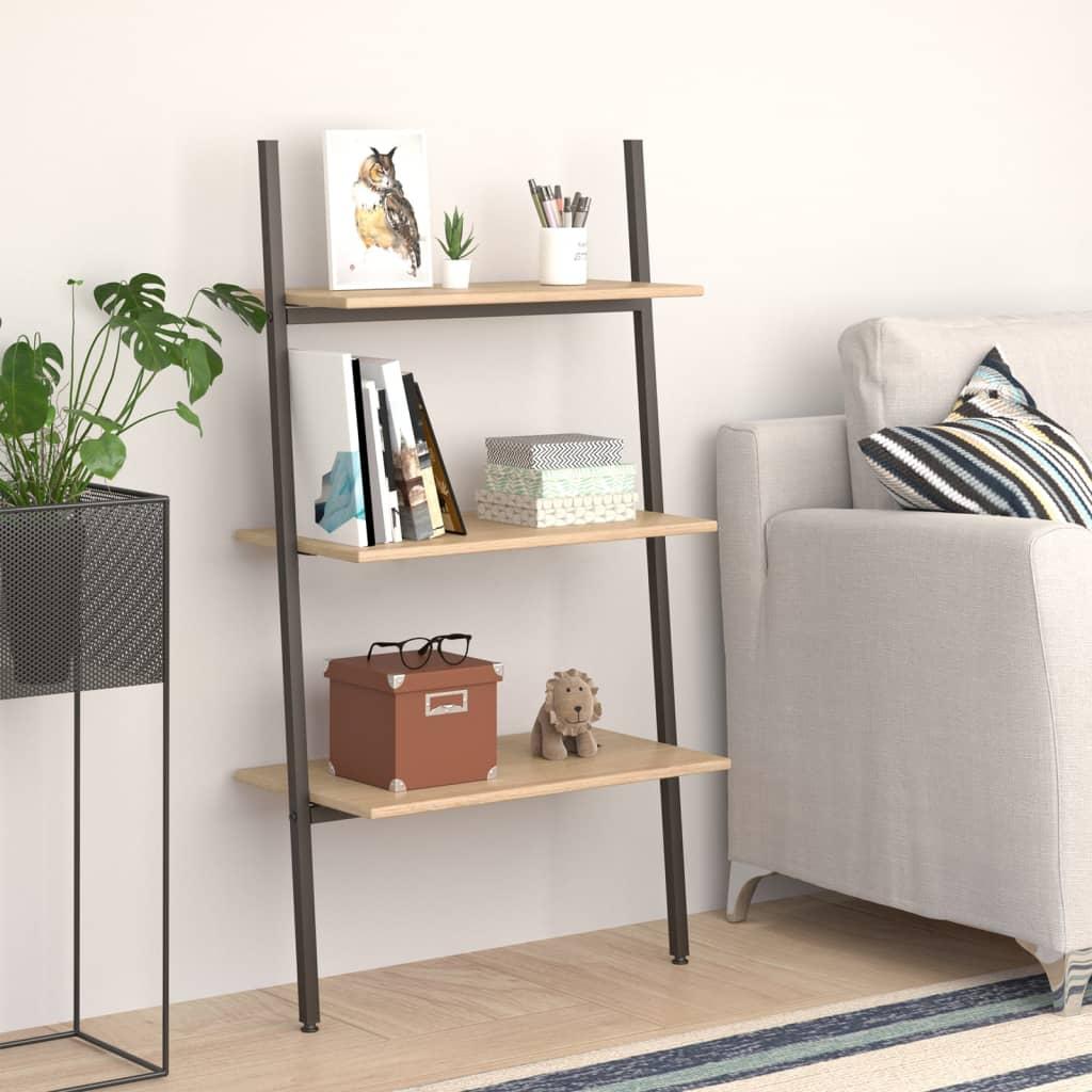 Stigereol med 3 hylder 64x34x116 cm lysebrun og sort