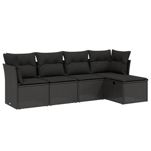 Sofasæt til haven 5 dele med hynder polyrattan sort