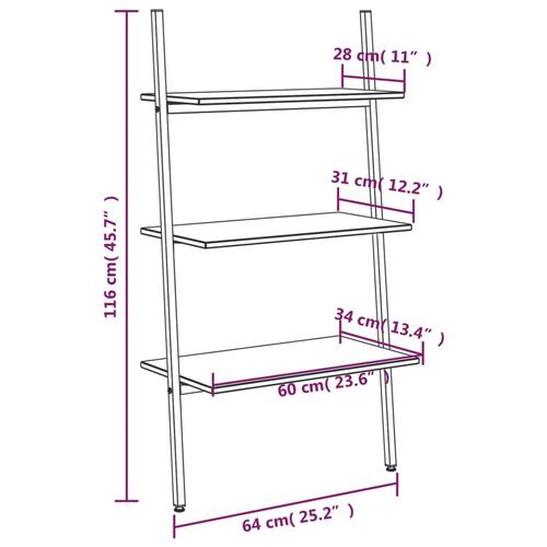 Stigereol med 3 hylder 64x34x116 cm lysebrun og sort