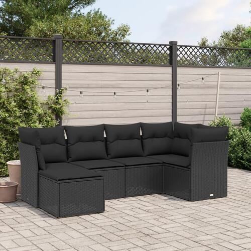 Sofasæt til haven 6 dele med hynder polyrattan sort