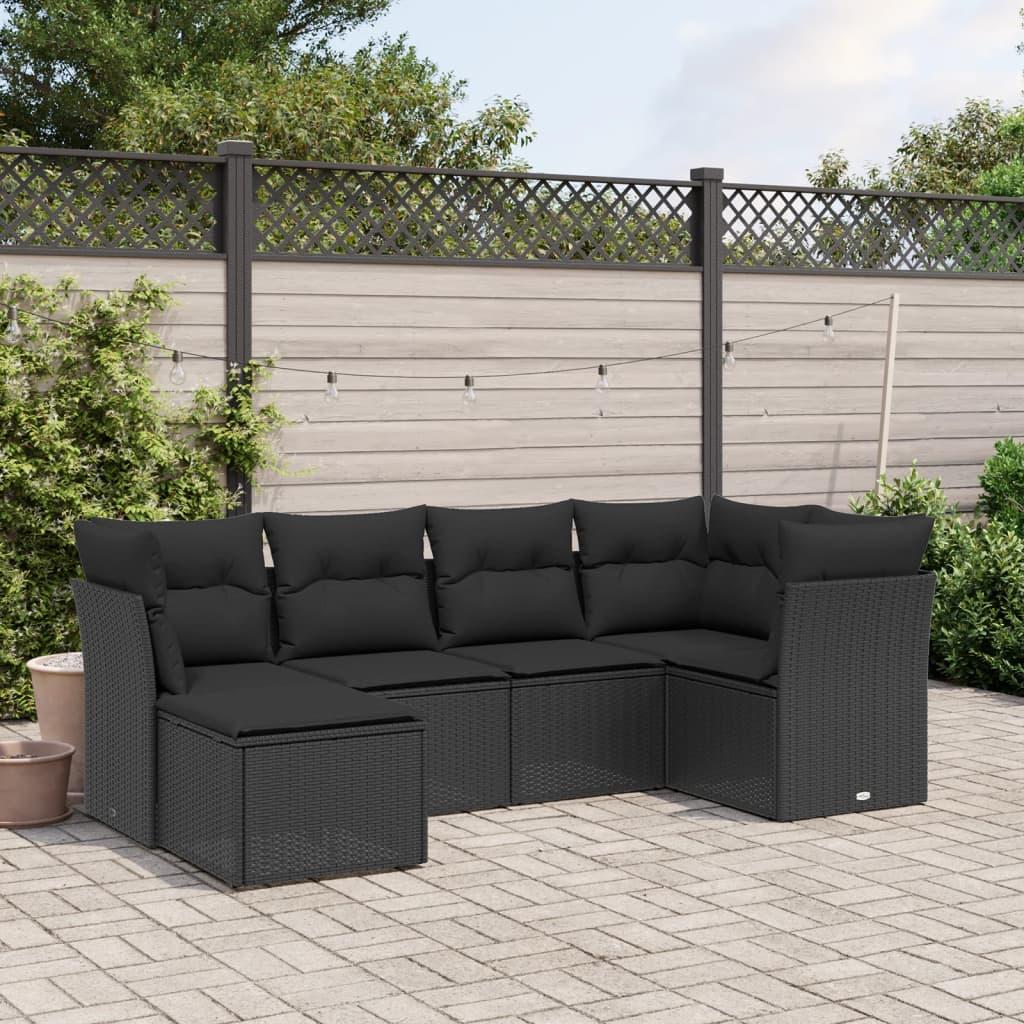 Sofasæt til haven 6 dele med hynder polyrattan sort