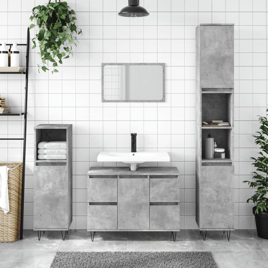 Badeværelsesskab 80x33x60 cm konstrueret træ betongrå