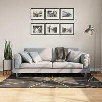 Gulvtæppe 120x180 cm vaskbart og skridsikkert sort + guldfarvet