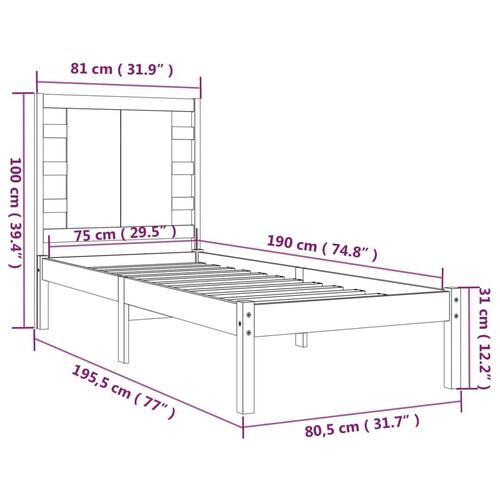 Sengeramme 75x190 cm massivt træ