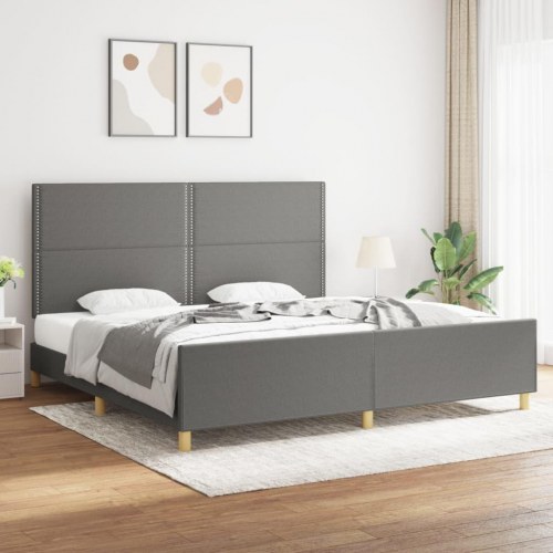 Sengeramme med sengegavl 200x200 cm - stof, mørkegrå
