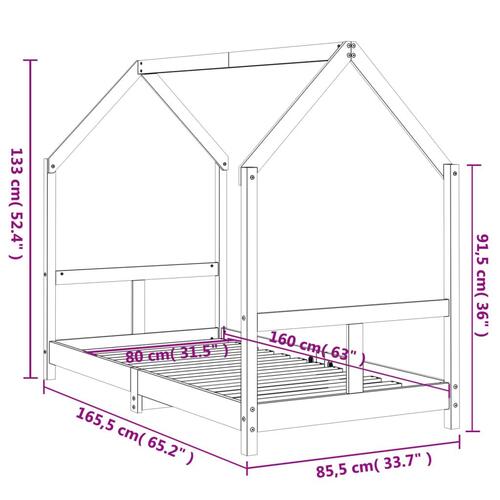 Sengeramme til juniorseng 80x160 cm massivt fyrretræ sort