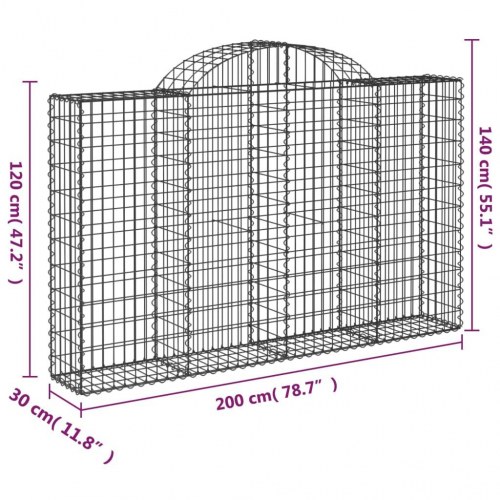 Buet gabionkurv 200 × 30 × 120/140 cm - galvaniseret jern