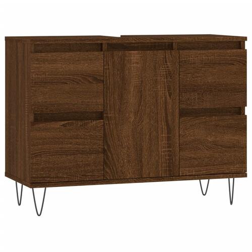Badeværelsesskab 80x33x60 cm konstrueret træ brun egetræsfarve
