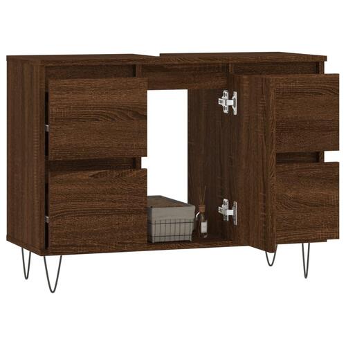 Badeværelsesskab 80x33x60 cm konstrueret træ brun egetræsfarve
